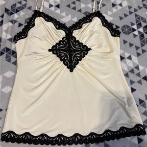 The Limited Ivory Top with Black Lace Detail